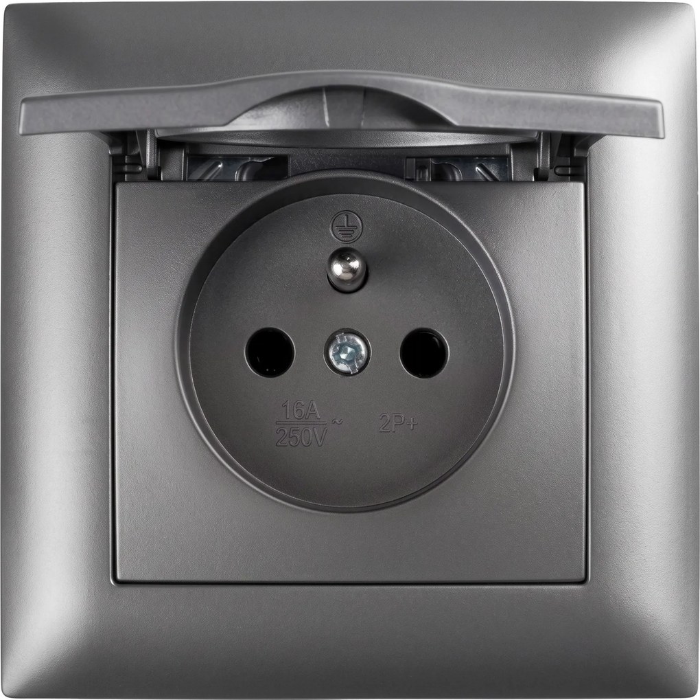 Единичен контакт със заземяване и капаче OSTE JNH005-G Grey