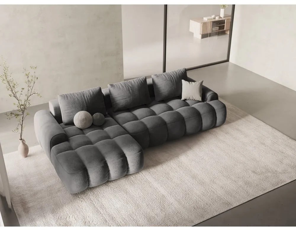 Сив кадифен сгъваем/с място за съхранение ъглов диван (ляв ъгъл) Linz – Cosmopolitan Design