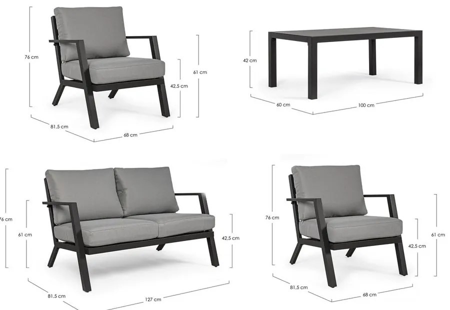 Сив алуминиев градински комплект от за отдих за 4 Harley – Bizzotto