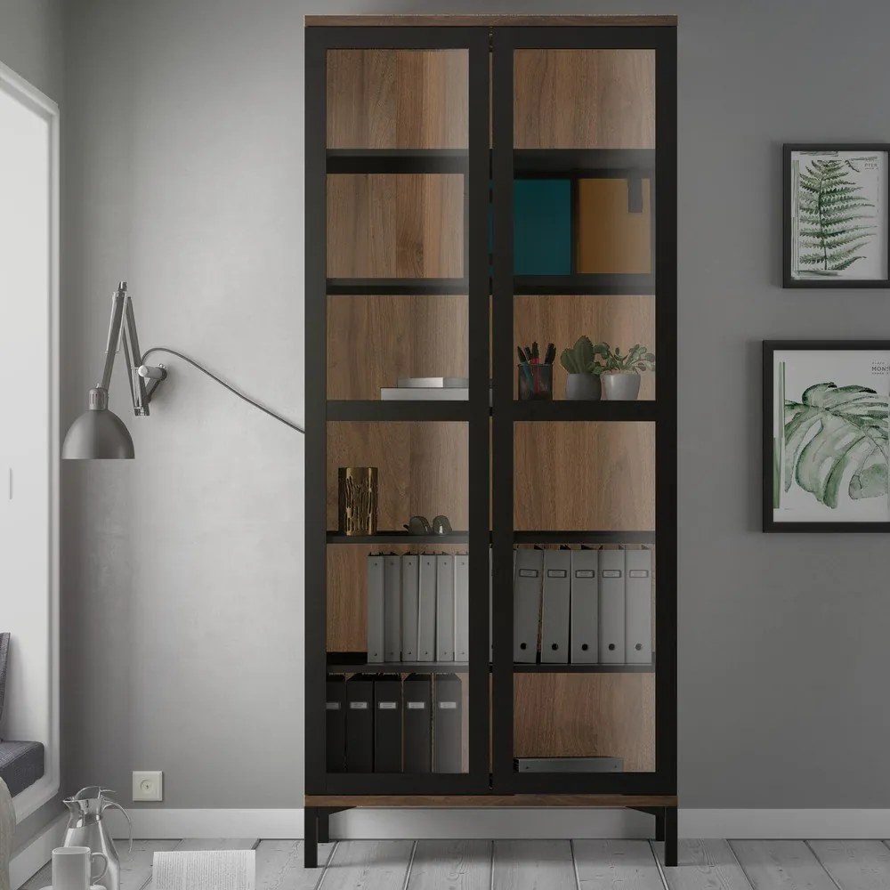 Витрина от декор от орех в черен и естествен цвят 89x203x36 cm Roomers – Tvilum