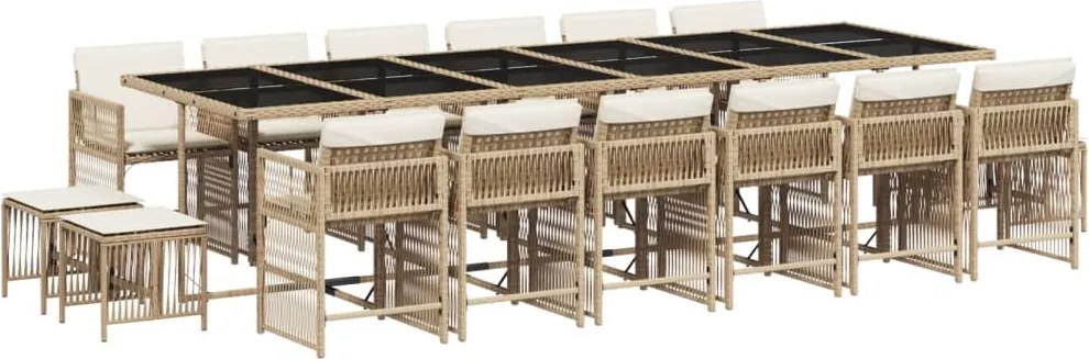 3211726 vidaXL Градински комплект с възглавници 17 части бежов полиратан