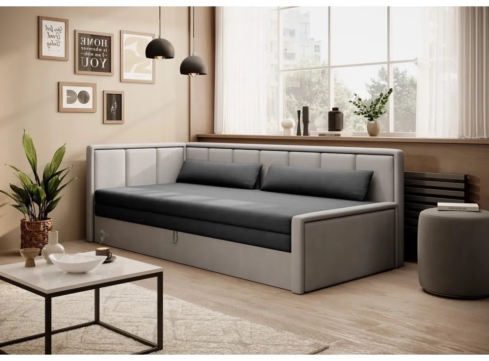 Сив шенилов сгъваем/с място за съхранение диван 214 cm Fulgeo – ELTAP