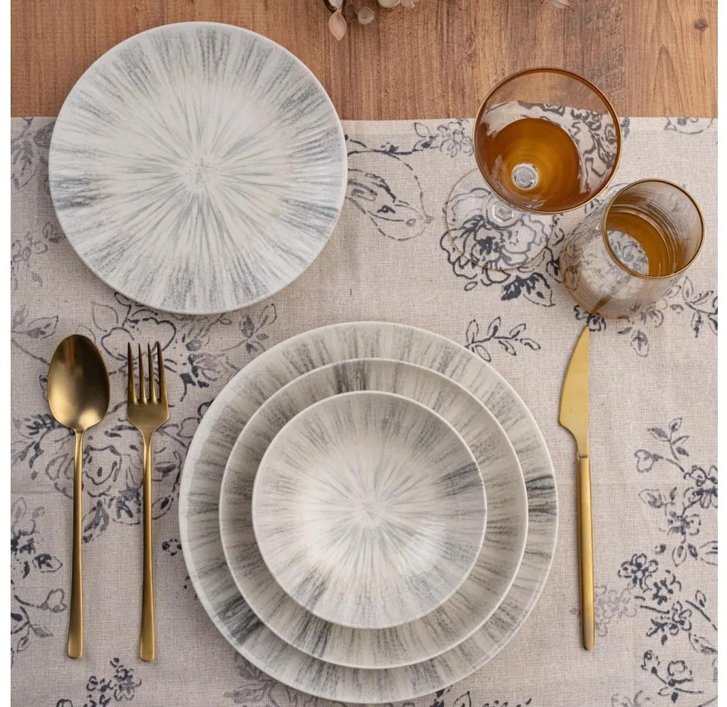 Комплект за хранене 24 части, сив/порцелан