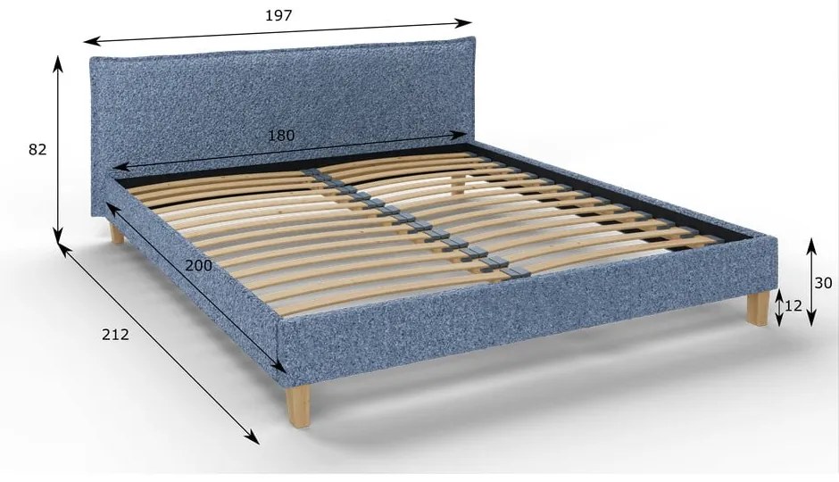 Синьо тапицирано двойно легло с решетка 180x200 cm Tina - Ropez