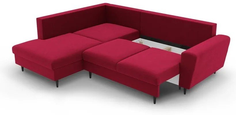 Червен кадифен разтегателен ъглов диван с място за съхранение (ляв ъгъл/L форма) Kyoto – Cosmopolitan Design