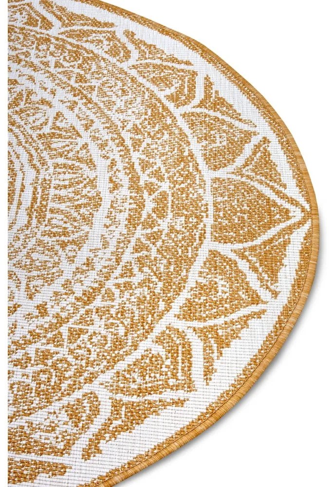 Кръгъл външен килим в бял цвят и жълта охраø 140 cm Siruma – NORTHRUGS