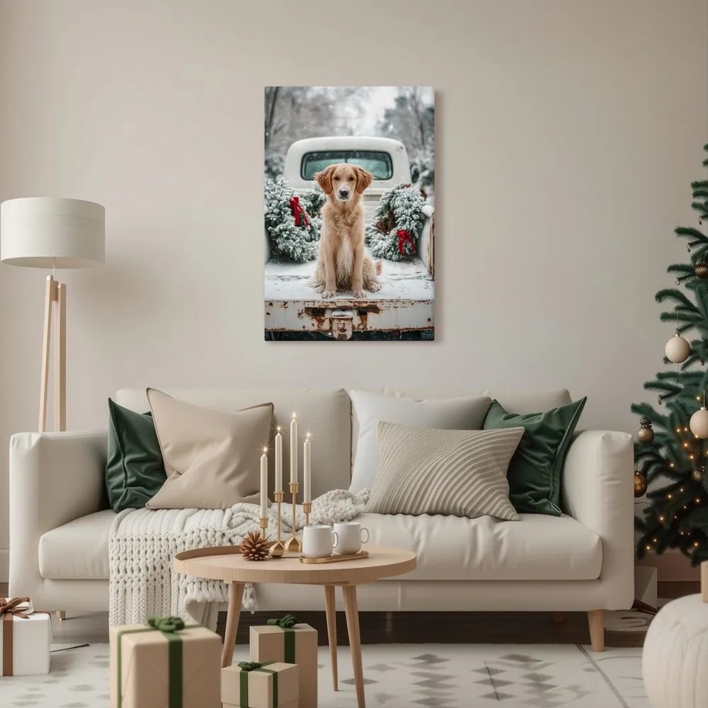 Картина на платно – Коледна атмосфера с куче