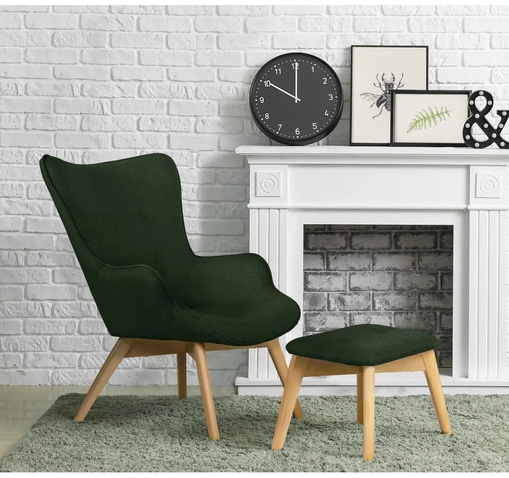 Тъмнозелен фотьойл с табуретка Niko – Ropez