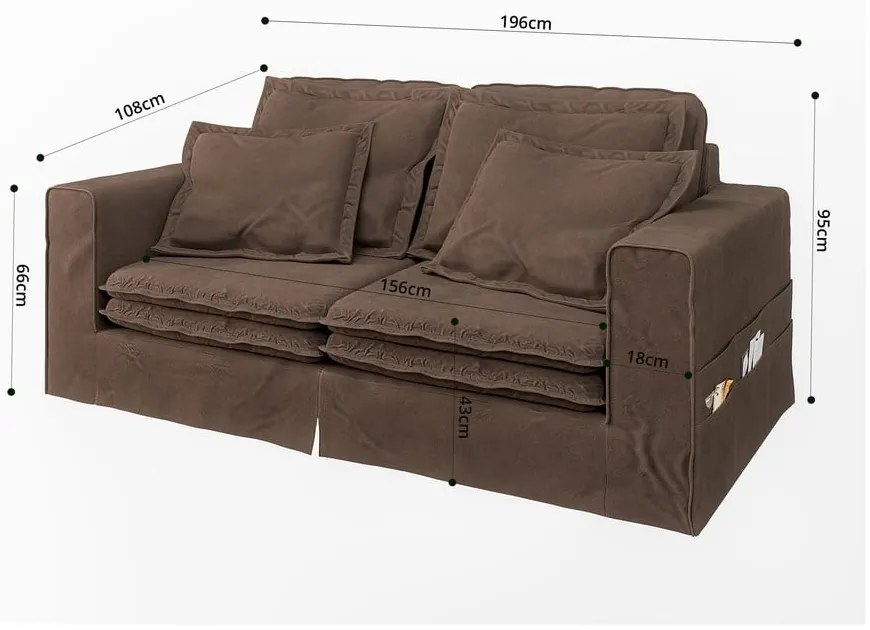 Тъмнокафяв диван 196 cm Nora – Ropez