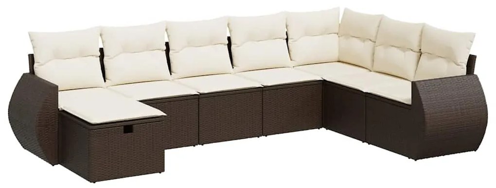 3325639 vidaXL Градински комплект с възглавници, 8 части, кафяв, полиратан