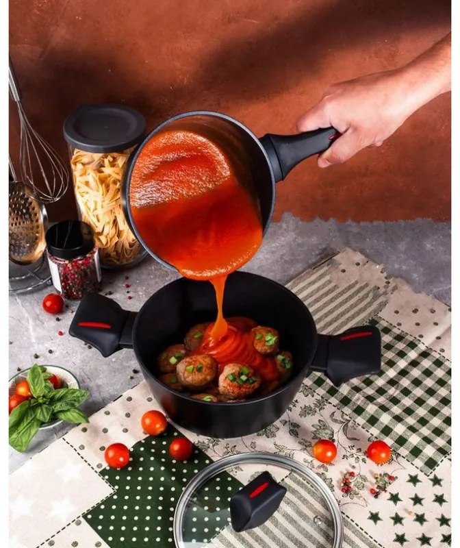 Касерола с капак Royalty Line RL-FSN20, 20 см, 2.1 л, Гранитно покритие, Индукция, Черен