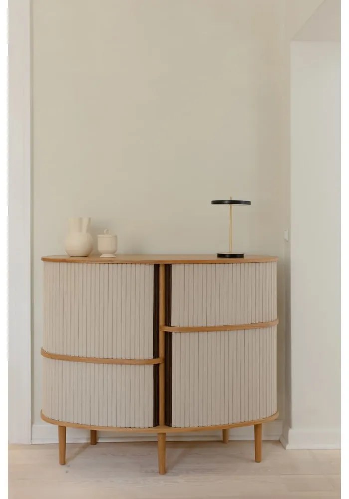 Шкафче от дъбов декор с плъзгащи се врати в бежов и естествен цвят 120x100x50 cm Audacious – UMAGE