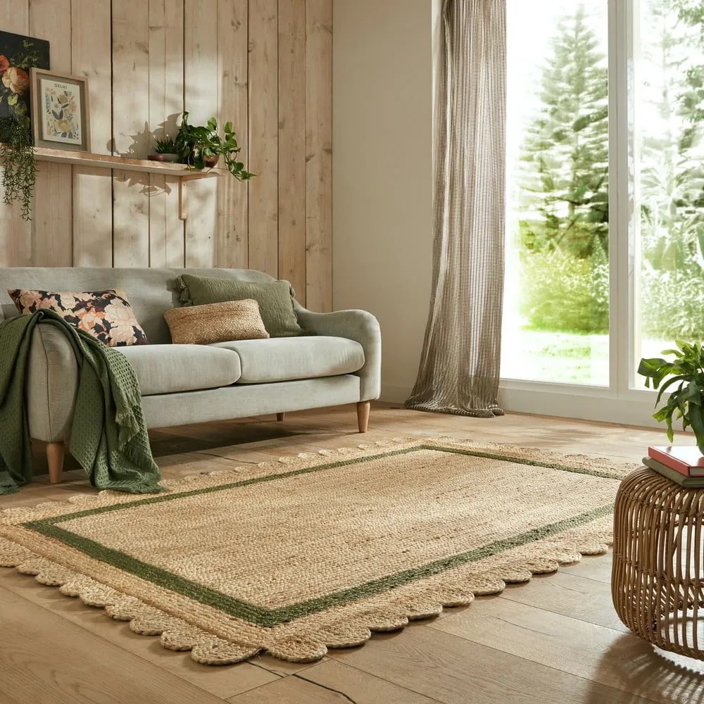 Ръчно изработен ютен килим в тъмнозелен и естествен цвят 160x230 cm Grace Green – Flair Rugs