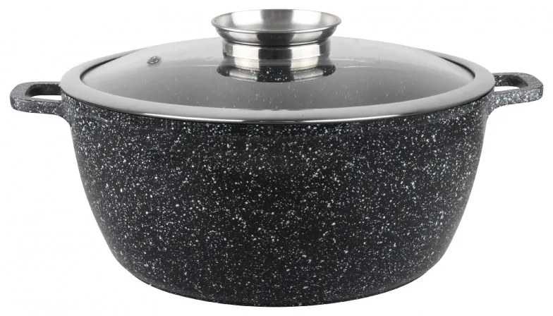 Тенджера с капак Oliver Voltz OV54318C22, Ø22x10 см, 3.2 л, Лят алуминий, Керамично мраморно покритие, Черен
