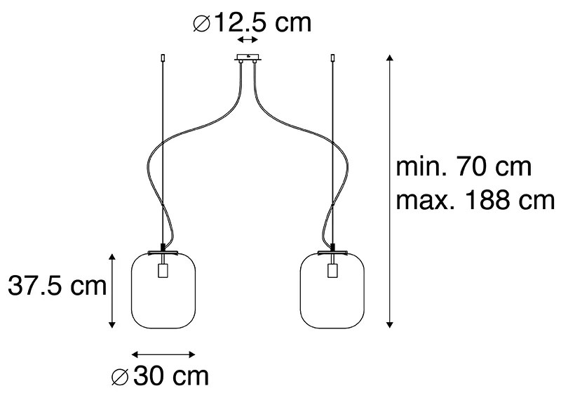 Дизайнерски висящ аплик черен със златно стъкло 2-лампа - Bliss