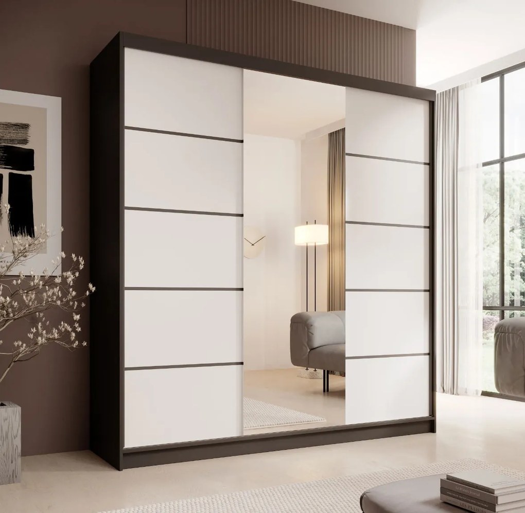 Гардероб Barry 200 плъзгащ-Черно-Бяло