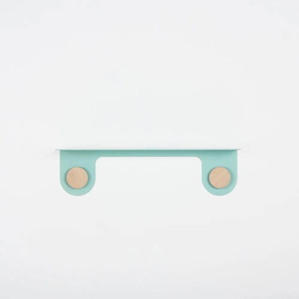 Стенен рафт от зелена стомана с детайли от дъбово дърво с 2 куки, дължина 50 см Hook - Gazzda