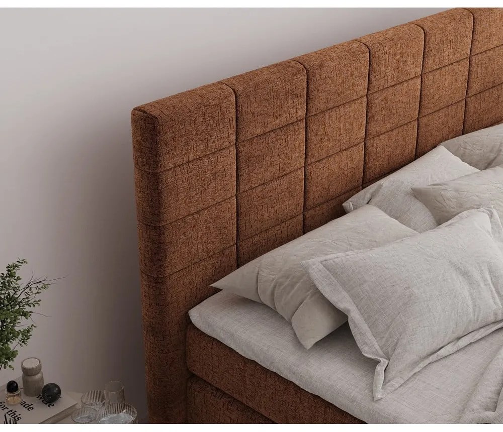 Оранжево боксспринг легло 140x200 cm с място за съхранение Ava – Maison de Rêve