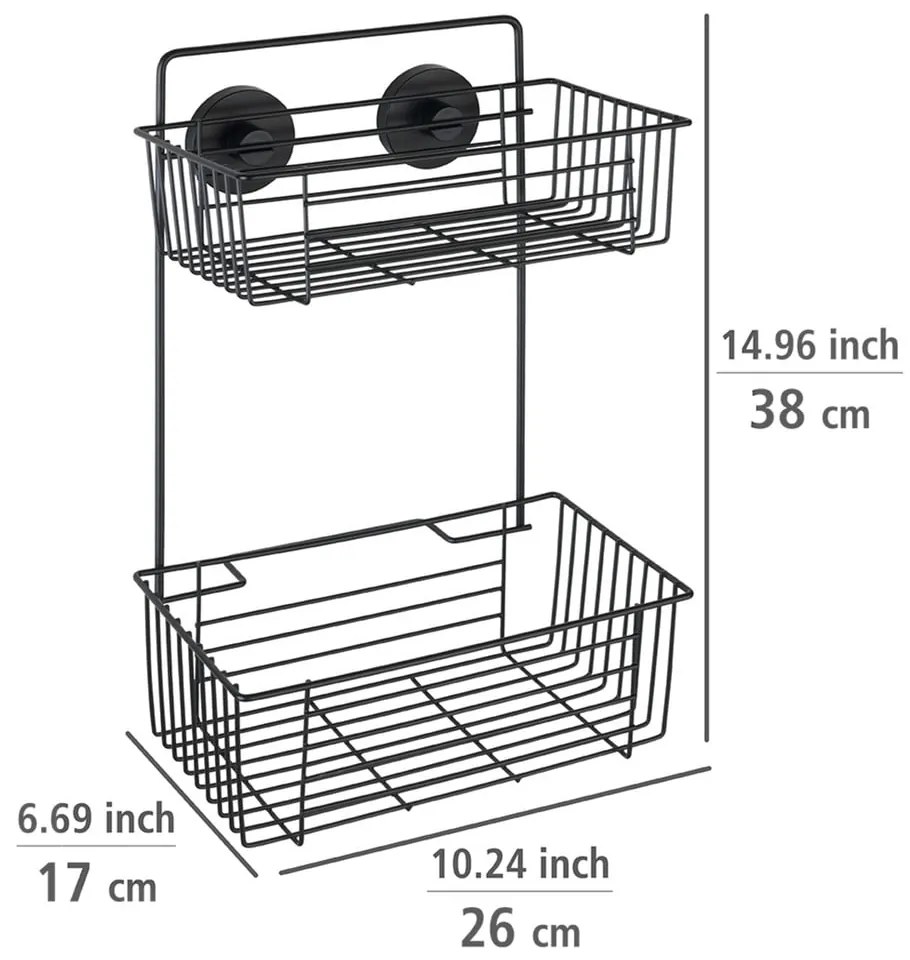 Черен стенен двуетажен рафт за баня Vacuum-Loc® Pavia Bari - Wenko