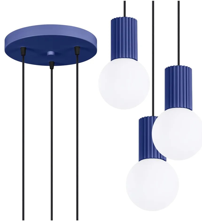 Тъмносиньо висящо осветително тяло със стъклен абажур ø 25 cm Orbital – Sollux