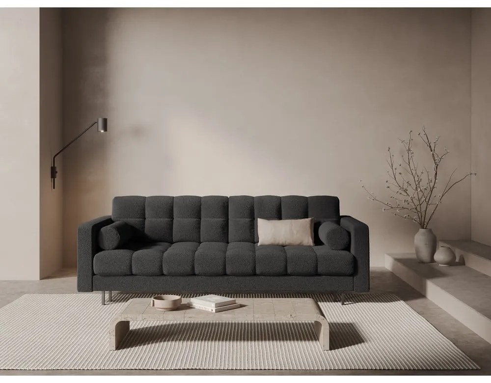 Тъмносив разтегателен диван с място за съхранение от букле 222 cm Bali – Cosmopolitan Design