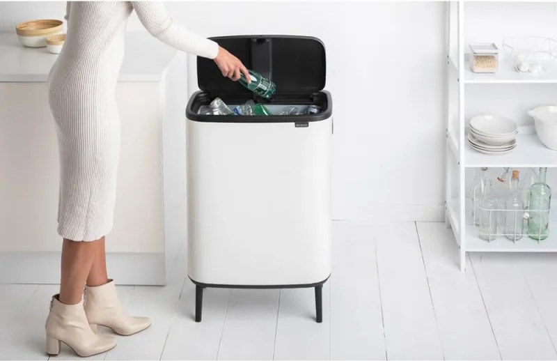 Кош за боклук Brabantia Bo Touch Hi 1001259, 60 л, Странични отвори за пренасяне, Регулируеми крака, Бял