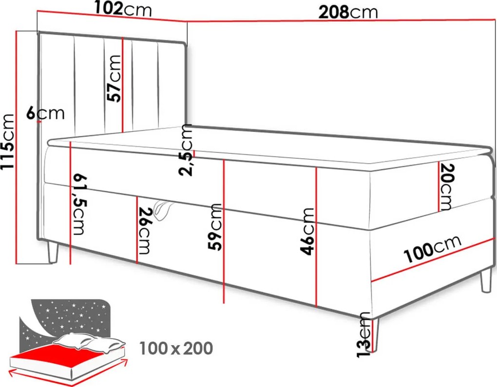 Тапицирано легло Junior Maja I-Gkri-Aristera-100 x 200