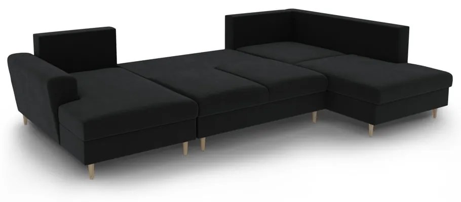Черен кадифен разтегателен ъглов диван с място за съхранение (десен ъгъл/U форма) Kyoto – Cosmopolitan Design