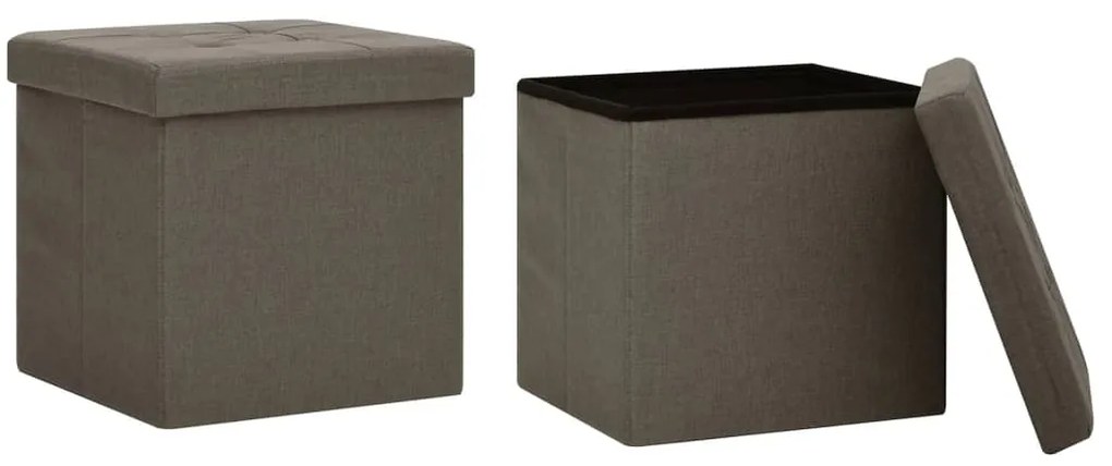 338774 vidaXL Сгъваеми табуретки за съхранение, 2 бр, кафяви, изкуствен лен