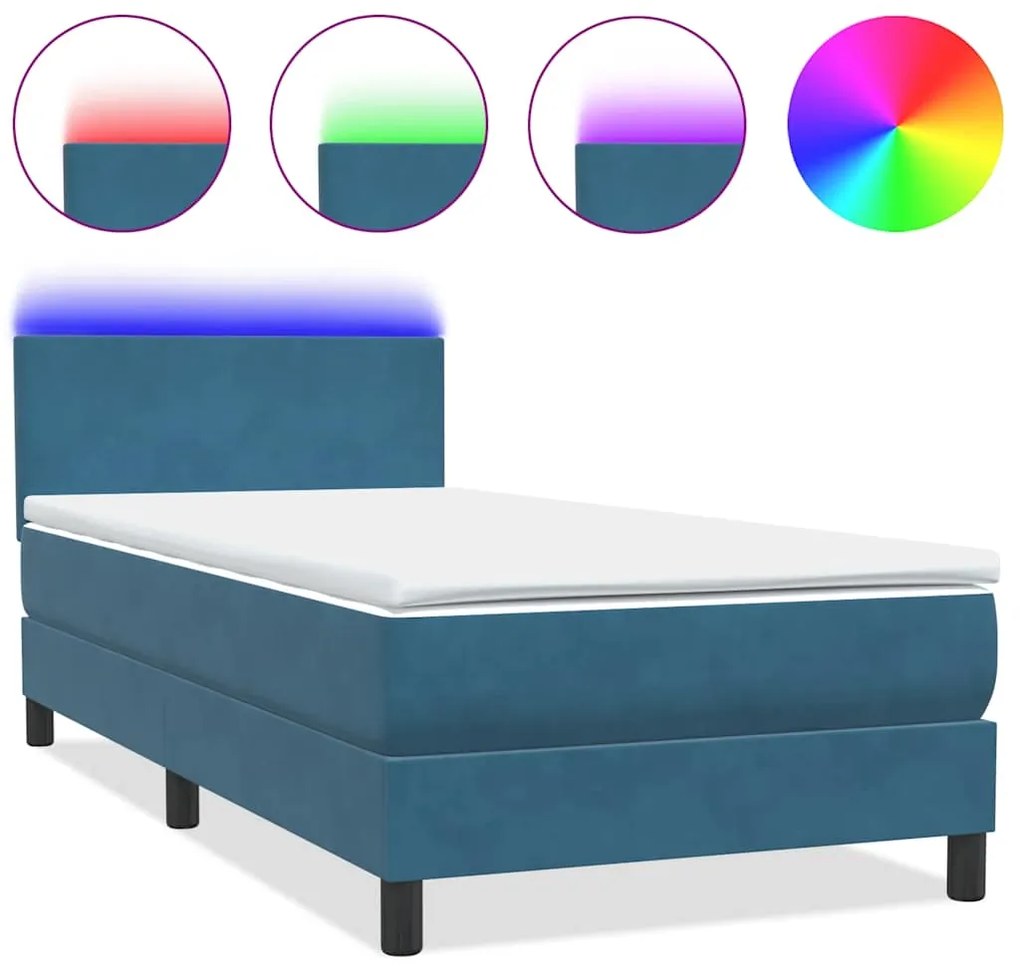3316717 vidaXL Боксспринг легло с матрак и LED, тъмносиньо, 80x220 cm, кадифе