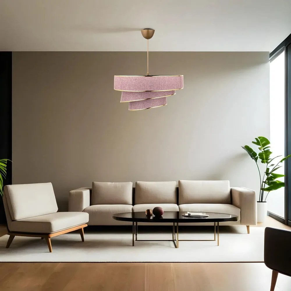 Розово и златисто висящо осветително тяло с текстилен абажур ø 40 cm Couper – Opviq lights