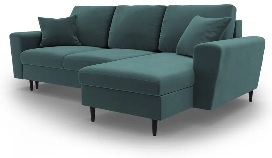 Кадифен разтегателен ъглов диван с място за съхранение в петролен цвят Kyoto – Cosmopolitan Design