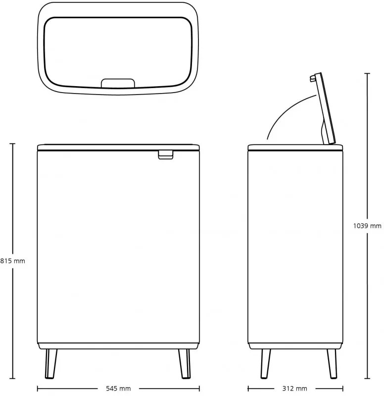 Кош за боклук Brabantia Bo Touch Hi 1001260, 60 л, Повдигнат, Плавно и безшумно отваряне, Черен мат