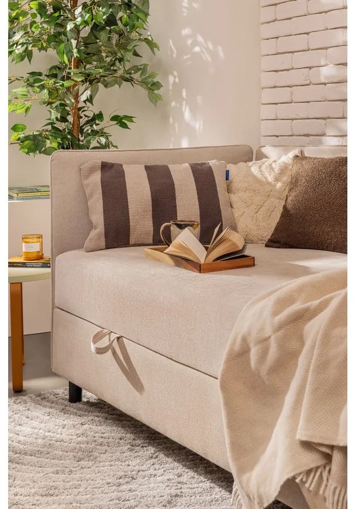 Бежово единично легло тапицирано с място за съхранение с включен матрак 120x200 cm Avela – Bonami Selection