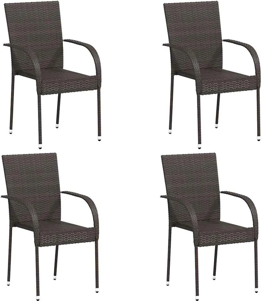 310083 vidaXL Стифиращи външни столове, 4 бр, полиратан, кафяви