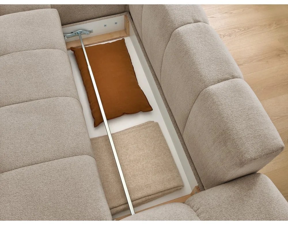 Кафяво-сив шенилов сгъваем/с място за съхранение ъглов диван (ляв ъгъл) Everest – Bobochic Paris