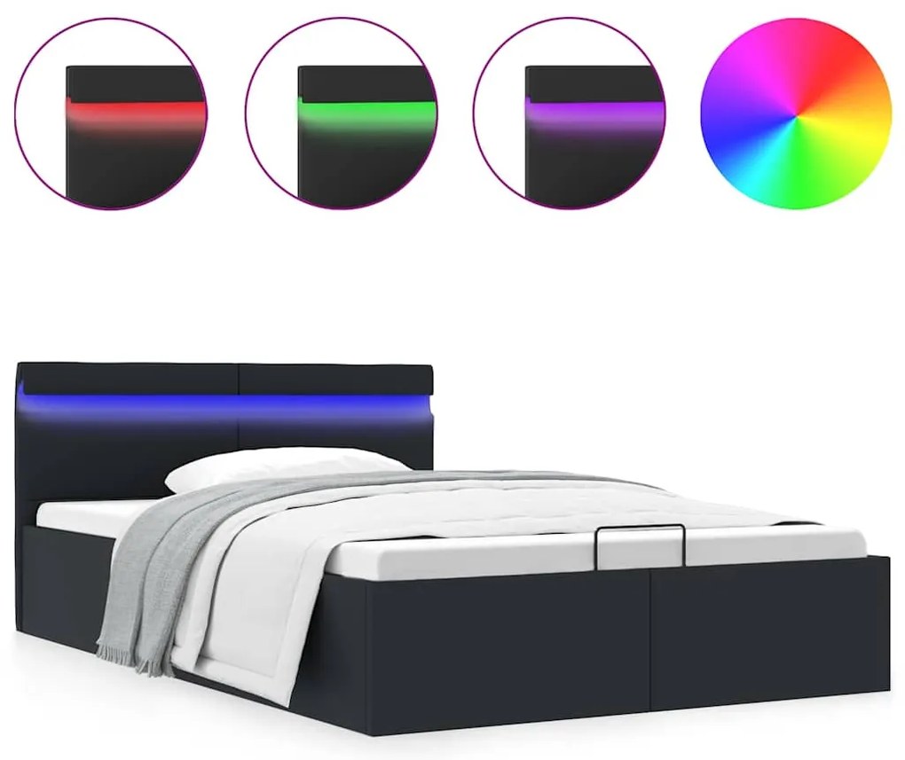285543 vidaXL Легло с повдигащ механизъм и LED черно еко кожа 140x200 cм