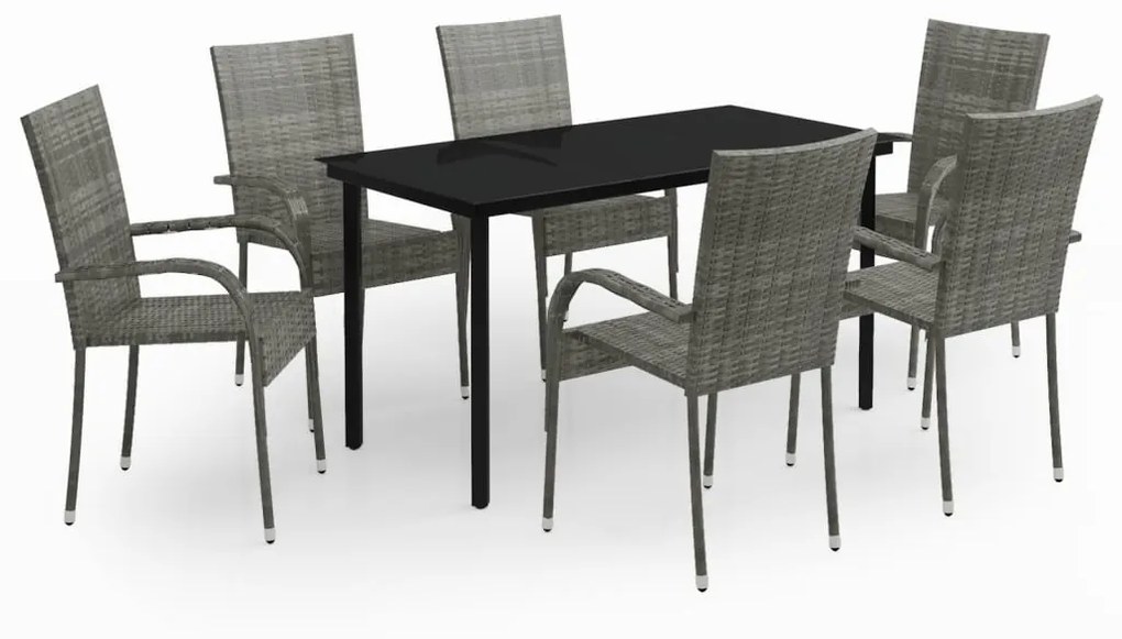 3099392 vidaXL Градински трапезен комплект, 7 части, сиво и черно