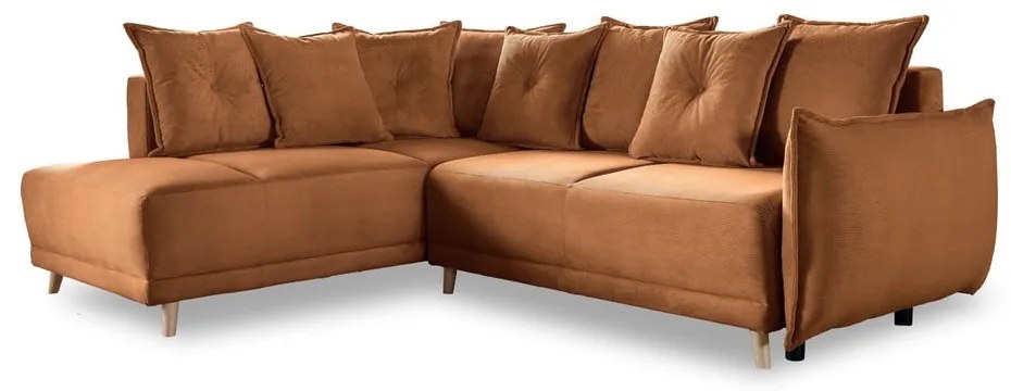 Разтегателен диван от велур в тухлен цвят (ляв ъгъл) Lazy Lukka - Miuform