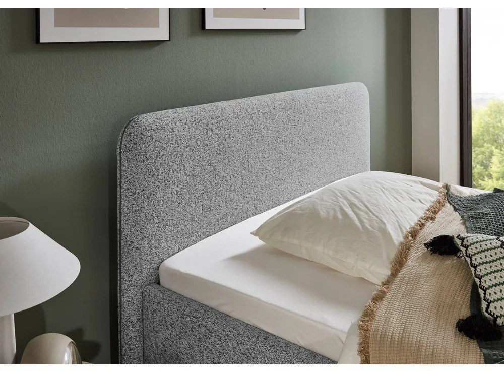 Светлосиво двойно легло 180x200 cm тапицирано с място за съхранение с включена подматрачна рамка Primo – Meise Möbel