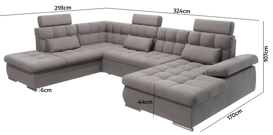 Сив разтегателен ъглов диван с място за съхранение (ляв ъгъл/U форма) Merkur – Ropez