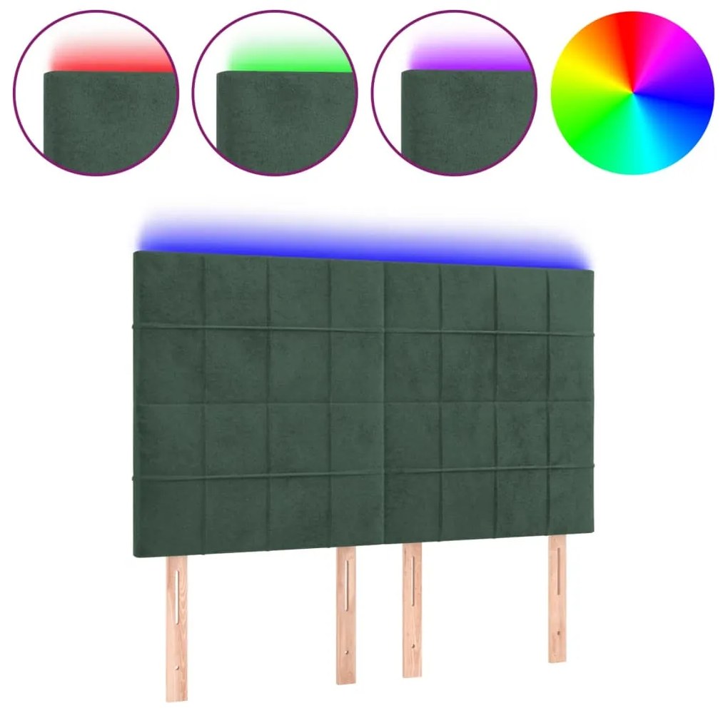 3122475 vidaXL LED горна табла за легло, тъмнозелена, 144x5x118/128 см, кадифе