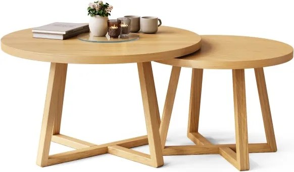 OASIS Естествен дъб - КОМПЛЕКТ 2 КРЪГЛИ ХОЛНИ МАСИ Ø80/60 cm МОДЕРНИ ДЪРВЕНИ