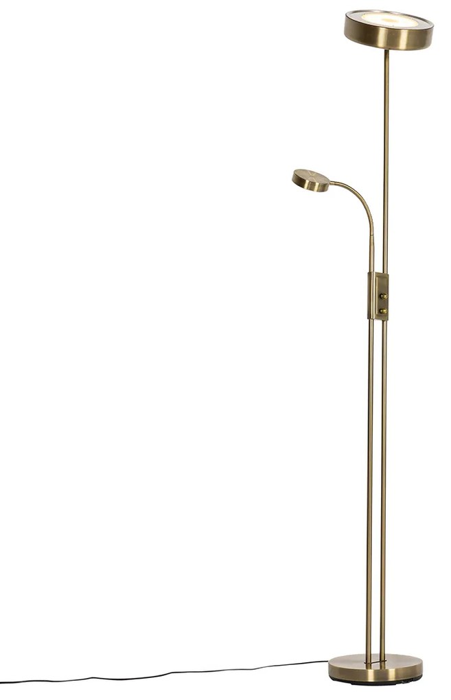 Подова лампа бронз с LED и димер с лампа за четене - Kelso