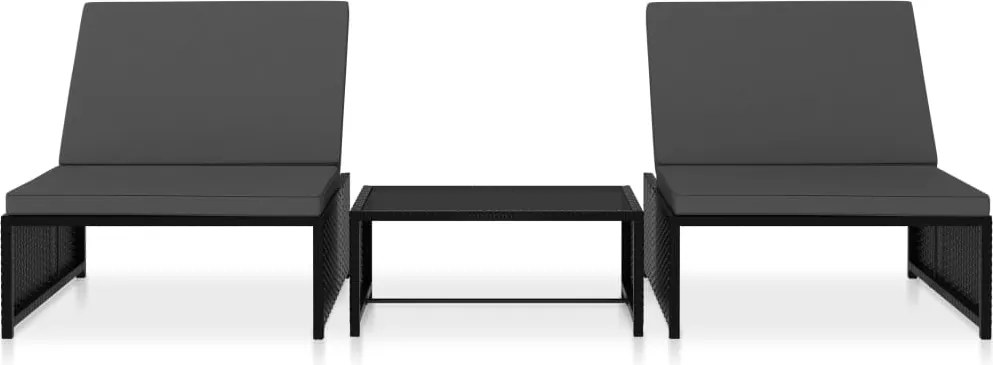 47402 vidaXL Накланящи се градински столове, 2 бр, с маса, черен, полиратан