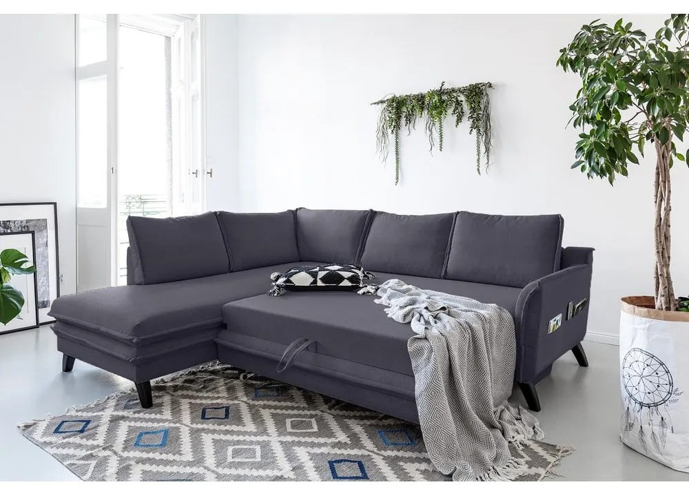 Антрацитен ъглов разтегателен диван ляв ъгъл, Charming Charlie - Miuform
