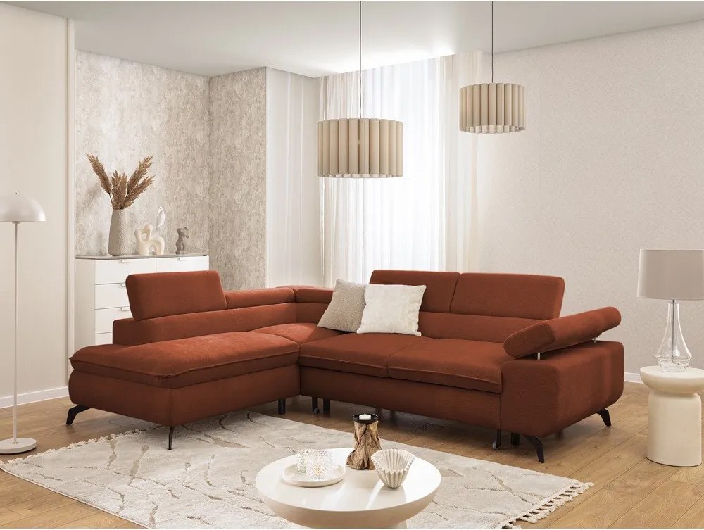Теракотен шенилов ъглов диван (ляв ъгъл L форма) Marbeya – Ropez
