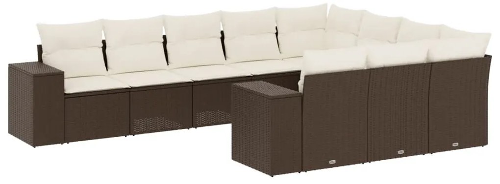 3255430 vidaXL Градински комплект диван с възглавници 10 части кафяв полиратан
