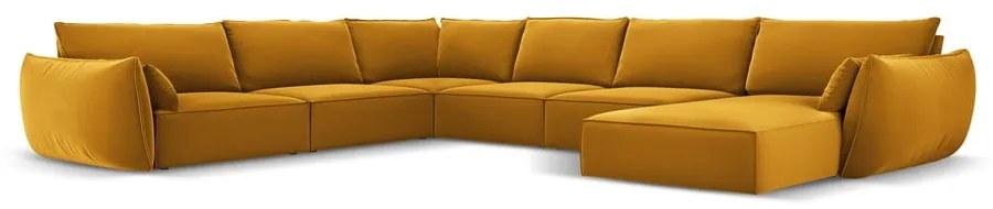 Кадифен ъглов диван в цвят горчица (ляв ъгъл/U форма) Vanda – Mazzini Sofas