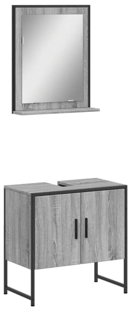 3214337 vidaXL Комплект шкаф за баня от 2 части, сив сонома, инженерно дърво